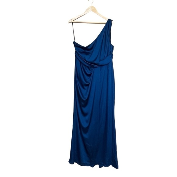 Dessy Collection Vivian Diamond Whisper Satin Dress Blue Size 20 #1266 NWT - Picture 2 of 7